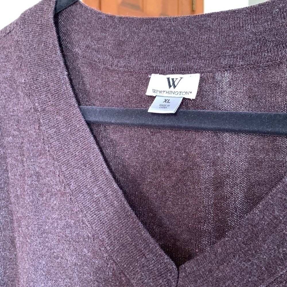 Worthington Chocolate Brown VNeck Sweater Size XL EUC Like New - Picture 2 of 5